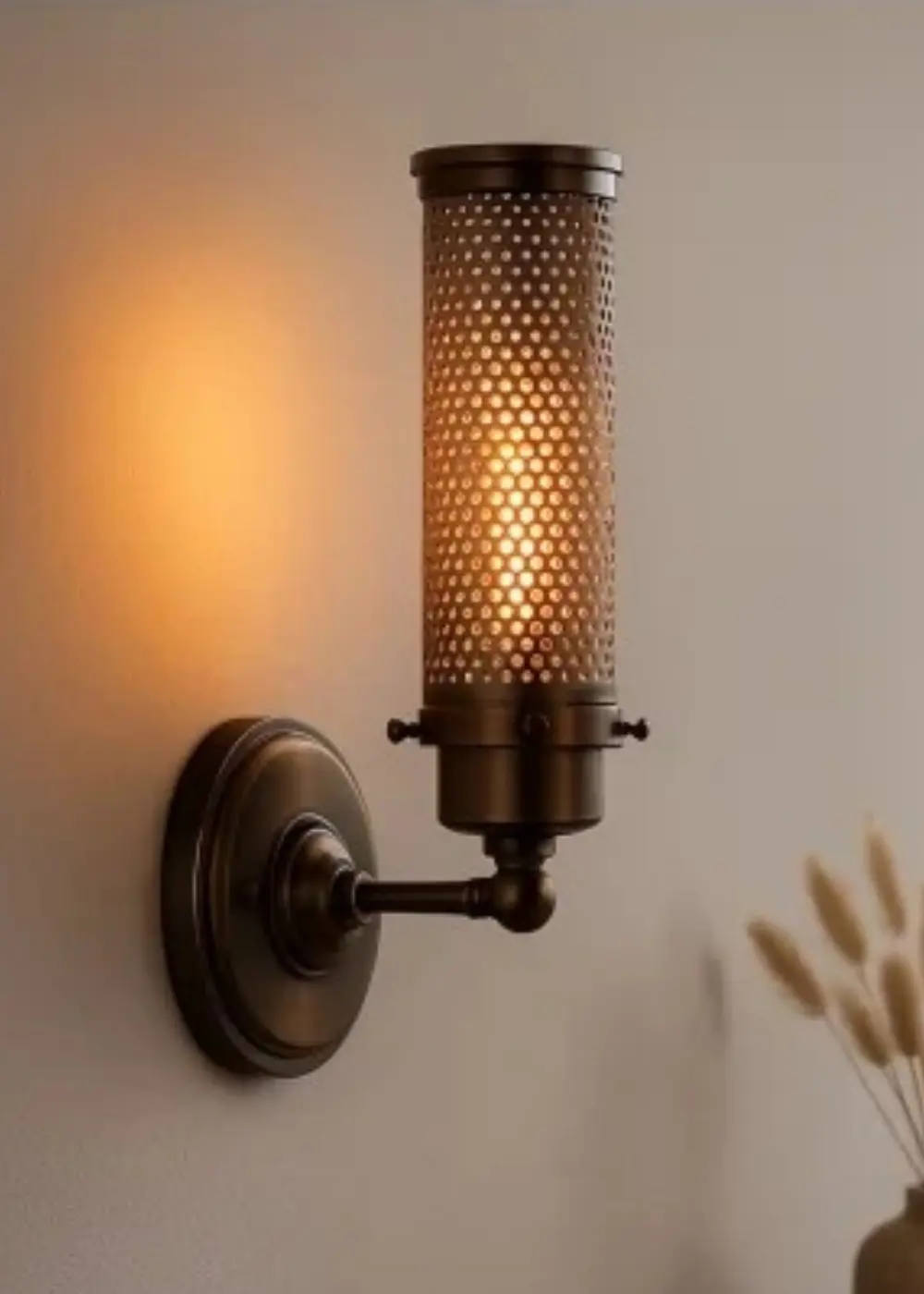 Mesh Torch Duvar Apliği | Perfore Silindir Metal Endüstriyel Aydınlatma